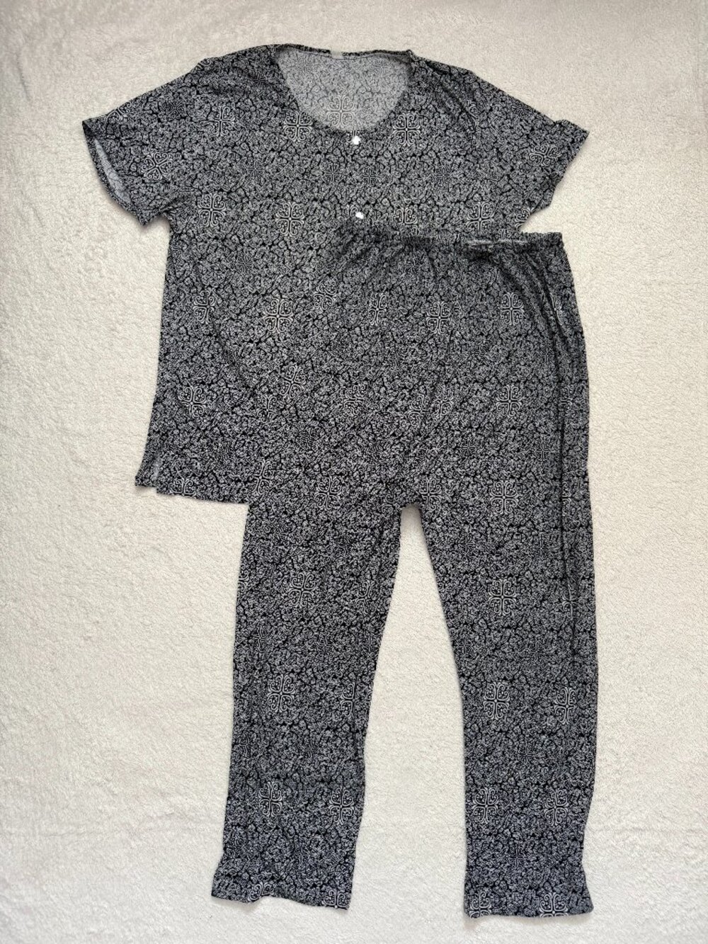Satin Pajama Set - Black & White